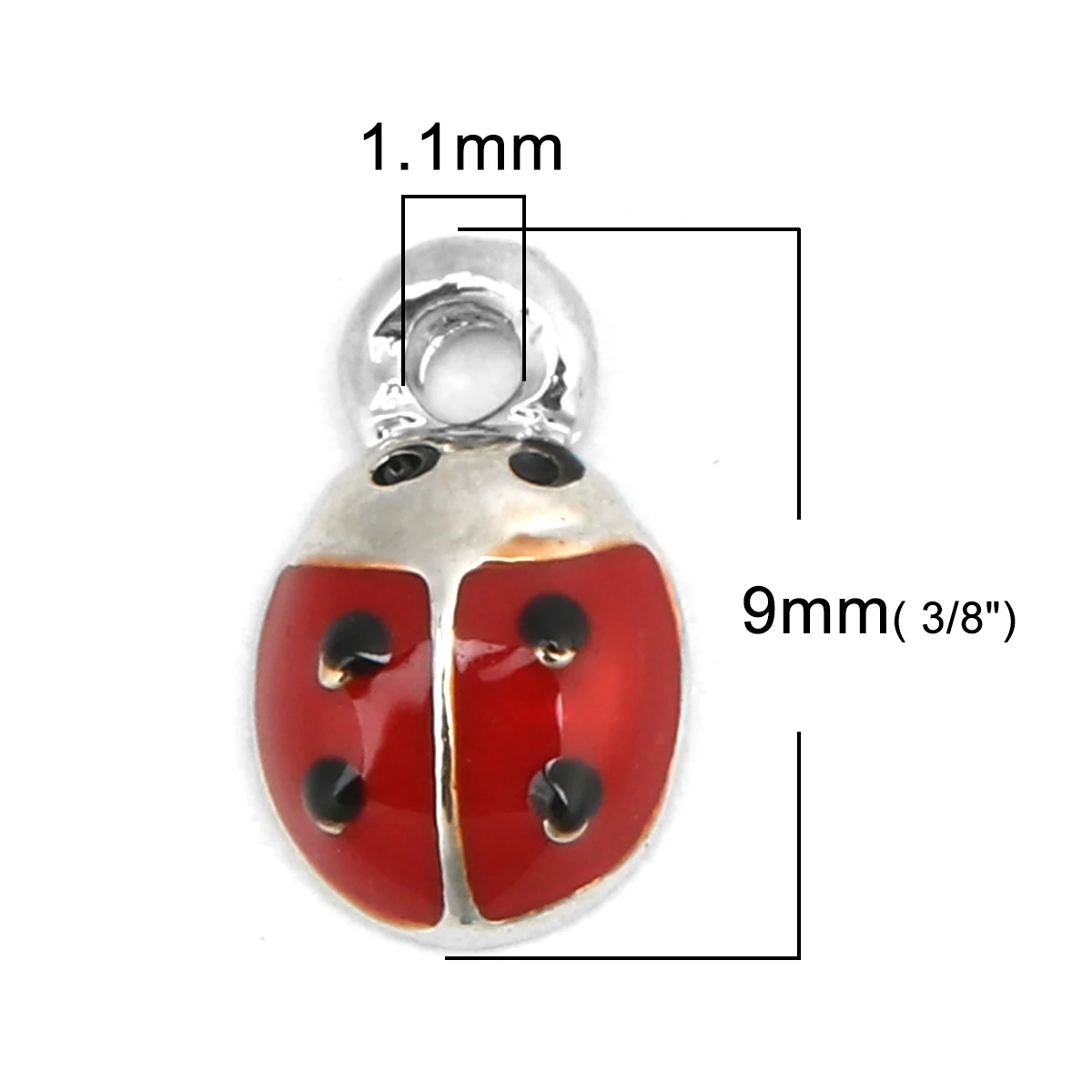 Zinc Based Alloy Charms Animal Ladybug Pendants Silver Color With Black & Red Enamel 9mm x 5mm For DIY Jewelry Makings, 10 PCs