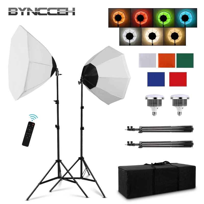 Dimmable Softbox Photography Lighting 150W LED Bulb Continuous Lighting System Softbox Light with 4 Colors Soft Cloth For Video