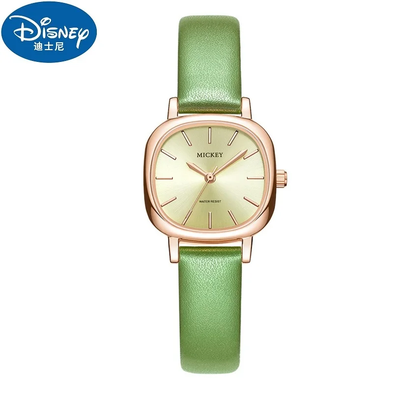 

Disney Official Micky Mouse Women Japan Quartz Fashion Casual Wristwatch Green Square Dial Lady Youth Elegant Dress Gift Clock