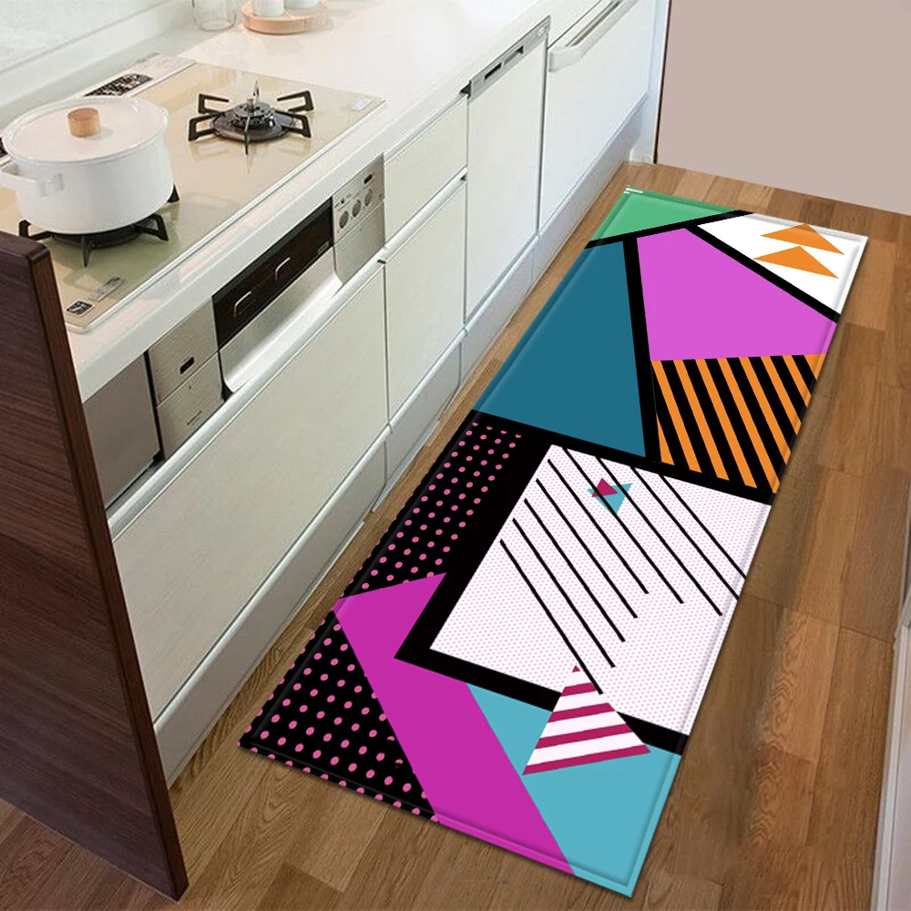Polymères de cuisine à motif géométrique 3D, décoration de sol de maison, tapis de salon, portes d'entrée de chambre à coucher, lea antidérapant
