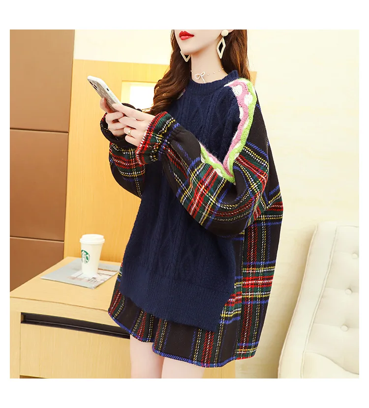 Fake Two-piece Sweater Ladies Korean Loose 2023 New Autumn And Winter Japanese Pullover Stitching Knitted Long-sleeved Top