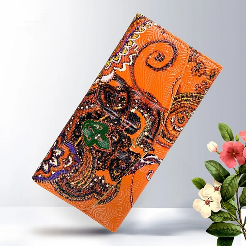 

Bohemia Style Wallets Women Genuine Leather Handbag Long Wallet National Wind Embossing Purse Credit Card Bags