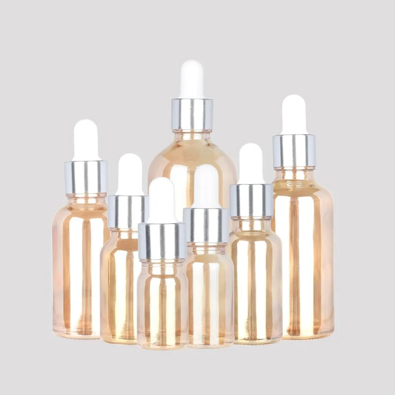 20pcs Gold Dropper Glass Silver Cover 5-100ML Cosmetic Aromatherapy Liquid for Essential Massage Oil Pipette Refillable Bottles