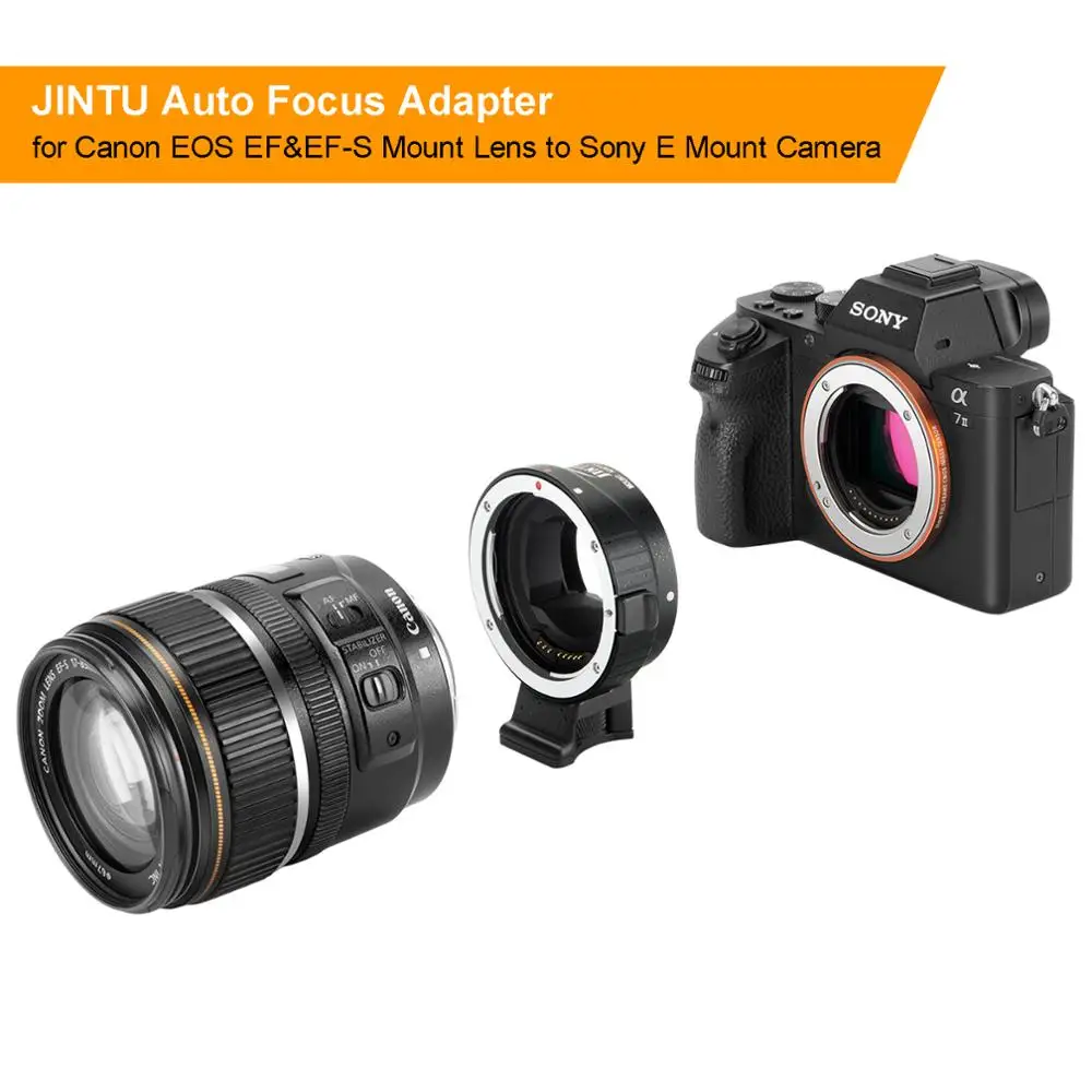 JINTU Auto Focus Lens full frame Mount Adapter EF-NEX II for Canon EF EF-S Lens to Sony NEX A7 A7R A7S A7RII A7RIII A7MII Camera