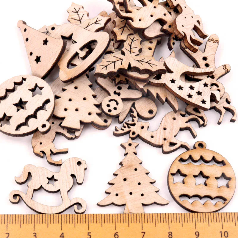 30mm 40 stücke Holz Weihnachten Serie Muster Scrapbooking Handwerk DIY Verzierung für Handgemachte Nähen Hause Dekoration MZ428