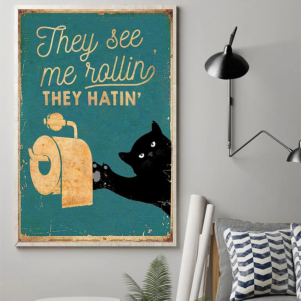 Mental Black Cat Poster Your Butt Napkins My Lord Art Print Vintage Hello Sweet Cheeks Funny Bathroom Canvas Painting Home Decor