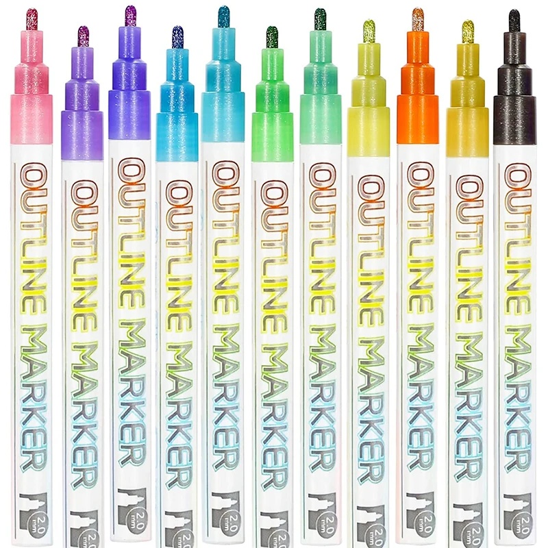 12 Colors Outline Markers Double Line Pens Metal Marker Pen For Gift Cards Greeting Cards DIY Crafts Posters Art School Supplies