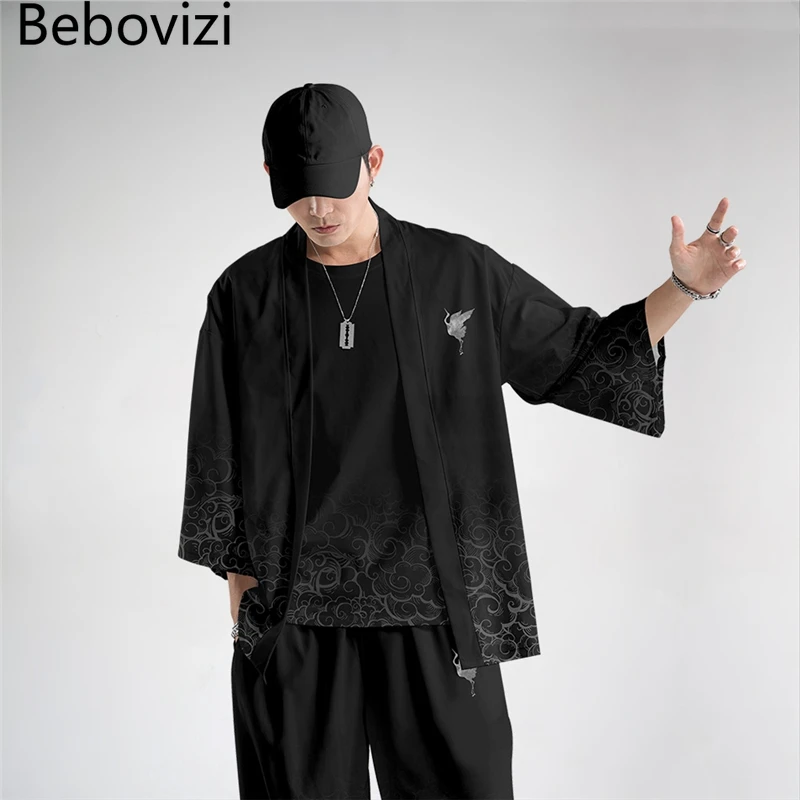 Nhật Bản Cardigan Đại Hội Thể Thao Bãi Biển Châu Á Yukata Nữ Harajuku Cần Trục Truyền Thống Kimono Đen Nam Samurai Trang Phục Haori Cosplay Quần Áo