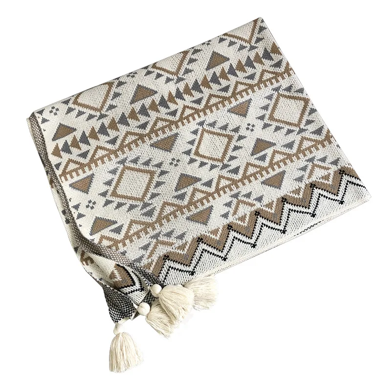 Simple Nordic Knitted Blanket With Tassel Tapestry Bedspread Throw Travel Beach Towel Sofa Cover Soft Wool Bohemian Large Shawl