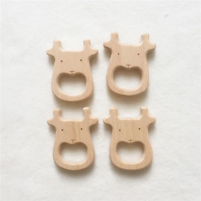 Chenkai 10pcs Wooden Milk Cows Teether DIY Organic Eco-friendly Nature Unfinished Infant Baby Rattle Grasping Animal Sensory Toy