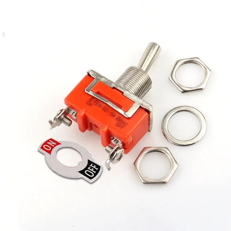 1pcs Good Quality E-TEN1021 2-Pin SPST 2 Terminal ON-OFF 15A 250V Toggle Switch orange