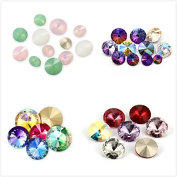 XiChuan New Fancy 10Pcs Top Rivoli Pointback Satellite Sew On Rhinestone Round Glass Crystal Bead For DIY Clothes Jewelry Making