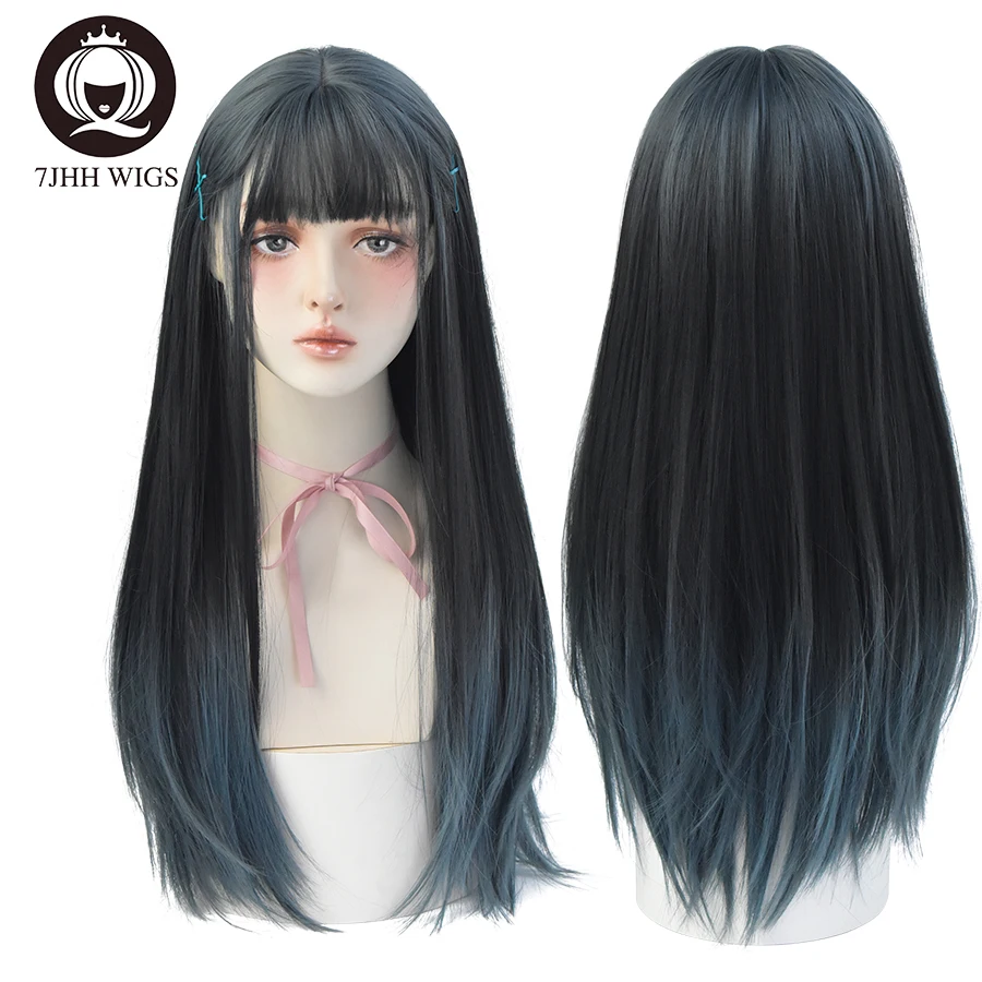 7JHH WIGS Omber Blue Gray Long Straight Latest Style 26\