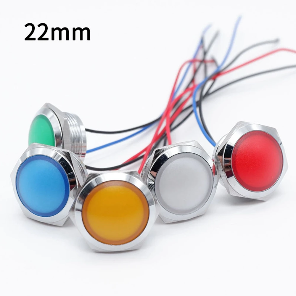 Metall Led-anzeige 12mm 16mm 19mm 22mm Warnung Signal Lampe Pilot mit Draht 3V 5V 12V 24V 220V Rot Blau Grün Gelb Weiß