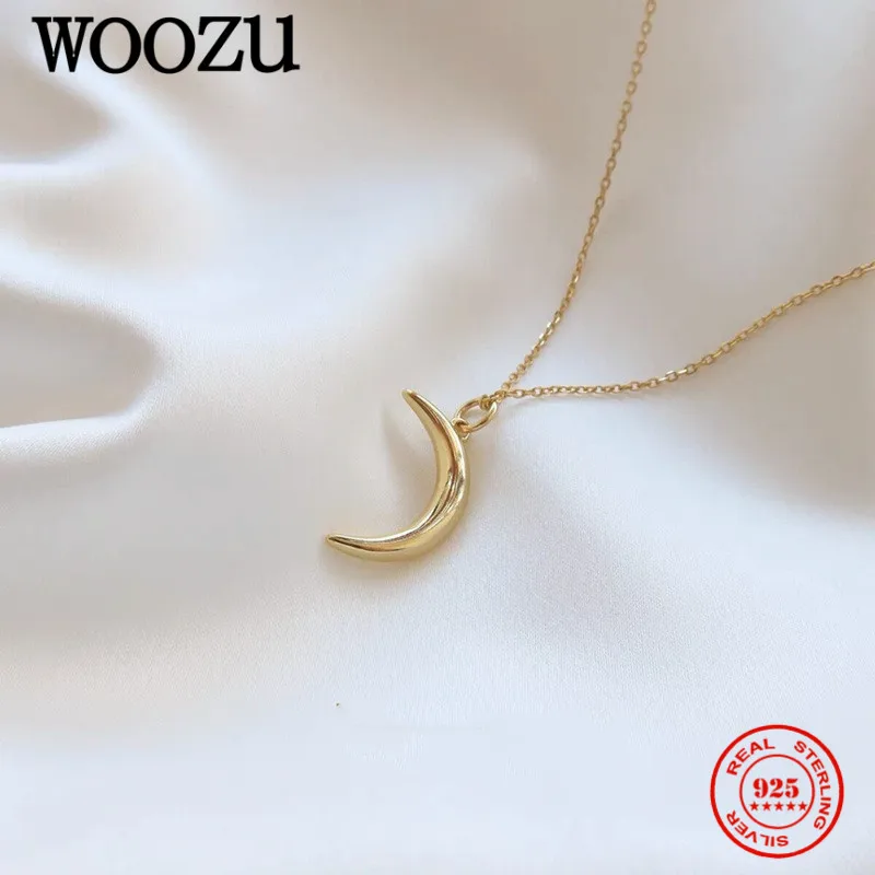 WOOZU-Collier pendentif lune en argent regardé 925 plaqué or 14 carats pour femme, bijoux brillants minimalistes, cadeau de mariage et de fiançailles