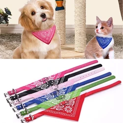 Pet Bandanas Collar for Dogs Cats Adjustable PU Leather Triangular Bibs Scarf Collar with Paisley Pattern for Puppy Accessories