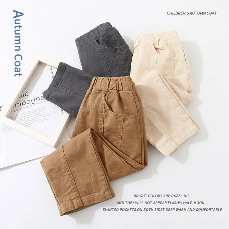 2024 Spring Autumn New Arrival 2 3 4 6 8 10 Years Children Clothing Solid Color Pocket Long Trousers Kids Baby Boys Loose Pants