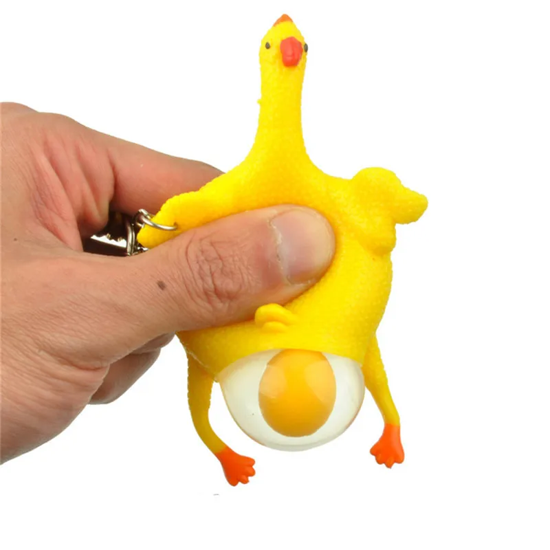 Creative Toy Mini Funny Vent Pinch Toys Lay Eggs Chicken Key Ring Rubber Rooster Tricky Joke Stress Reliever Toys For Children