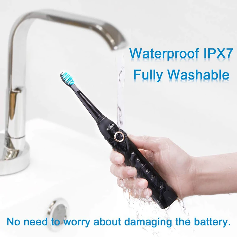 SEAGO Sonic pengatur waktu sikat gigi elektrik dewasa, kotak hadiah nosel kepala sikat gigi pengganti isi ulang USB 5 mode SG-507