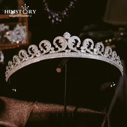 HIMSTORY Gorgeous Cubic Zirconia Crown Wave Wedding Bridal Princess Kate Tiara Diadem Women Hair Jewelry Accessories