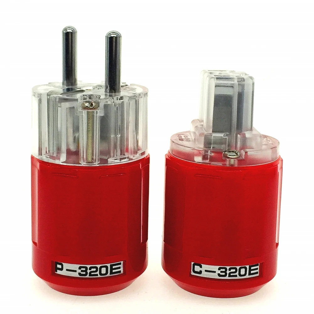 HIFI Oyaide P-320E/C-320E Rhodium Plated Copper Schuko EU AC Power Plug Ver IEC Connector Red transparent