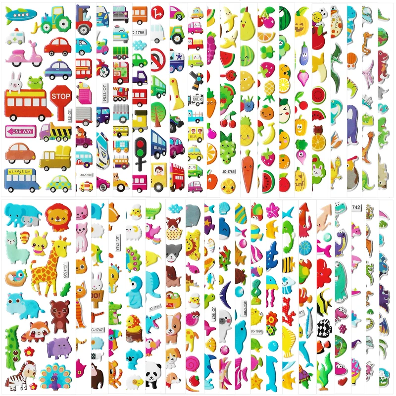 3D Cartoon Stickers 1000+ Puffy Bulk Waterproof Bubble DIY Sticker Scrapbook Toys Children Kids Toddlers Cognition Gift