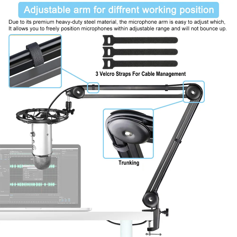 Imagem -03 - Pantógrafo-suporte para Microfone com Filtro Pop Serviço Pesado Suspensão Ajustável Suporte do Braço do Microfone Blue Yeti Hyperx