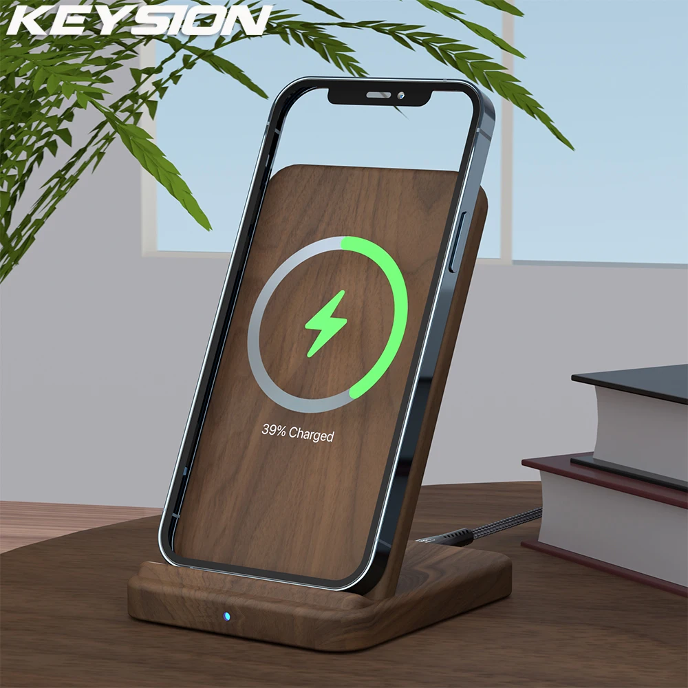 KEYSION 15W Wooden Quick Charge Qi Wireless Charger Stand For iPhone 13 Pro 12 11 XR X 8 Samsung S21 S20 Xiaomi Mi 11 Huawei P50