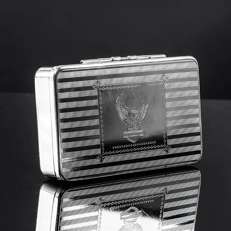 Thin American Eagle Metal Cigarette Case Boxes Automatic Cigarette Tobacco Case