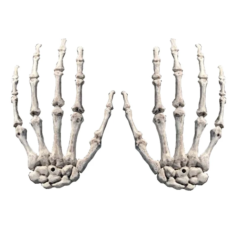 1 Pair Halloween Decoration Realistic Life Size Skeleton Hands Plastic Fake Human Hand Bone Zombie Party Terror Scary Props