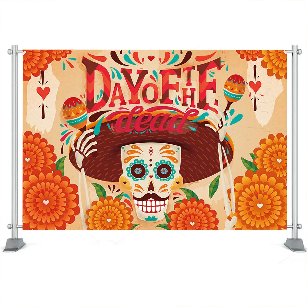 죽은 자의 날 멕시코 피에스타 해골 꽃 사진 배경 죽음의 패턴 생일 파티 Photobooth
