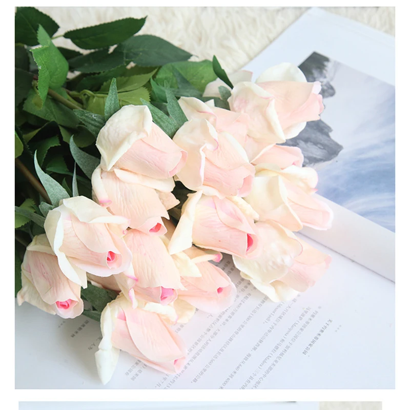 3pcs Artificial Flowers Real Touch Rose Bud Latex Rose Wedding Fake Flowers for Home Decor Valentine's Day Christmas Party Gift