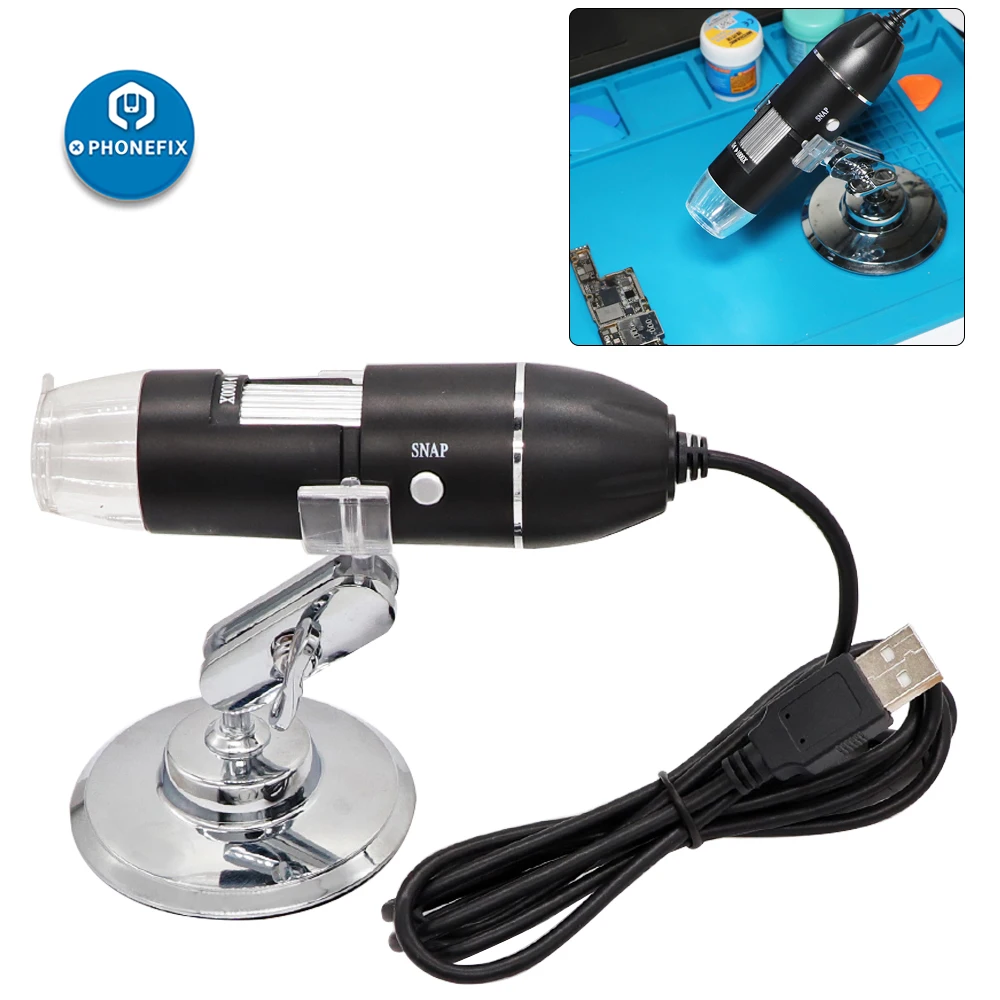 1000X 1600X USB Digital Microscope Electronic Stereo Endoscope Camera 8 LED Light for Phone Motherboard PCB Soldering Repair