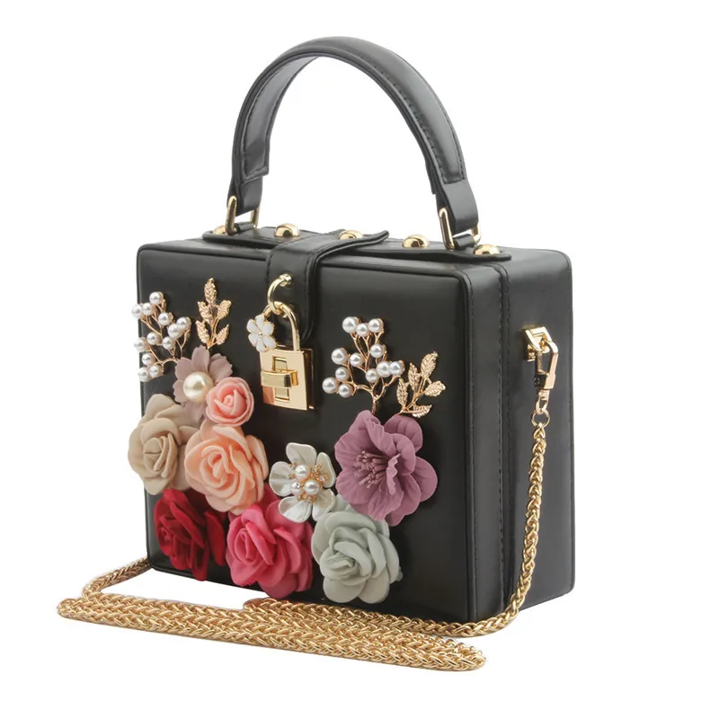 Luxury Handbags for Women Diamond Shoulder Crossbody Bags Chains Evening Flaps Ladies Flower Box Lock Clutch Purse