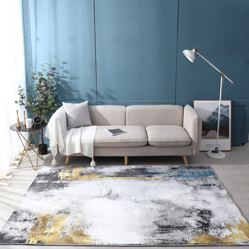 Nordic Simple Carpet for Living Room Modern Abstract Art Rug Luxury Bedroom Carpet Brief Gold Line Pattern Coffee Table Floormat