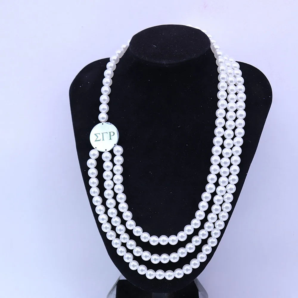 Stainless Steel Metal 10MM Pearl Three Layers Soror Life Greek Women Service 100 years Sigma Gamma Rho Lady Necklaces