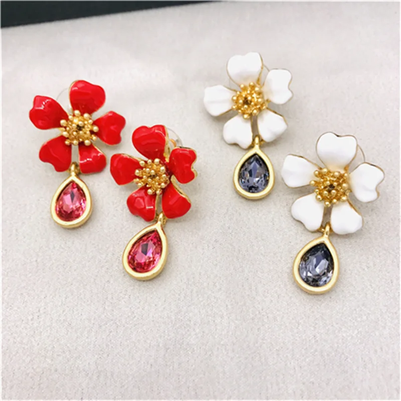 European and American style trend of enamel glaze flowers restore ancient ways do old crystal stud earrings