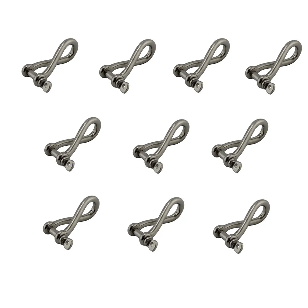 5mm/6mm Twist Shackle Stainless Steel 316 Marine Hardware High Mirror Polished Boat Rigging Hardware 10pcs