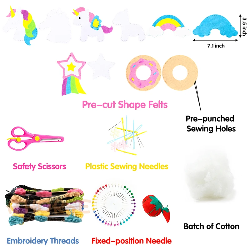 5pcs Unicorn DIY Art Craft Felt Kit for Kids Donut Rainbow Cloud Shooting Star Classroom Handmade Educational Party Making Kits