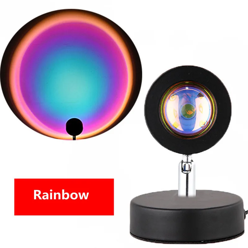 USB Rainbow LED Night Light Sunset Projection Lamp 180 Degree Rotation Desk Lamp Party Living Room Bedroom Home Decor