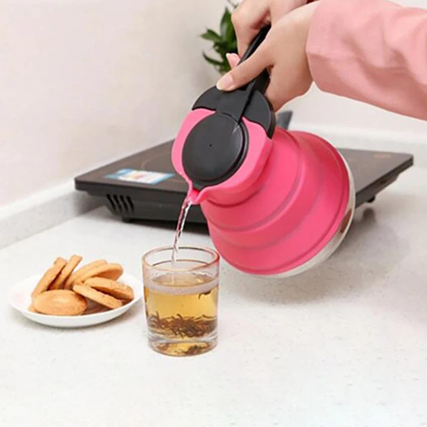 Outdoor Portable Silicone Kettle Foldable Collapsible Silicone Kettle 1.5L Steel Bottom