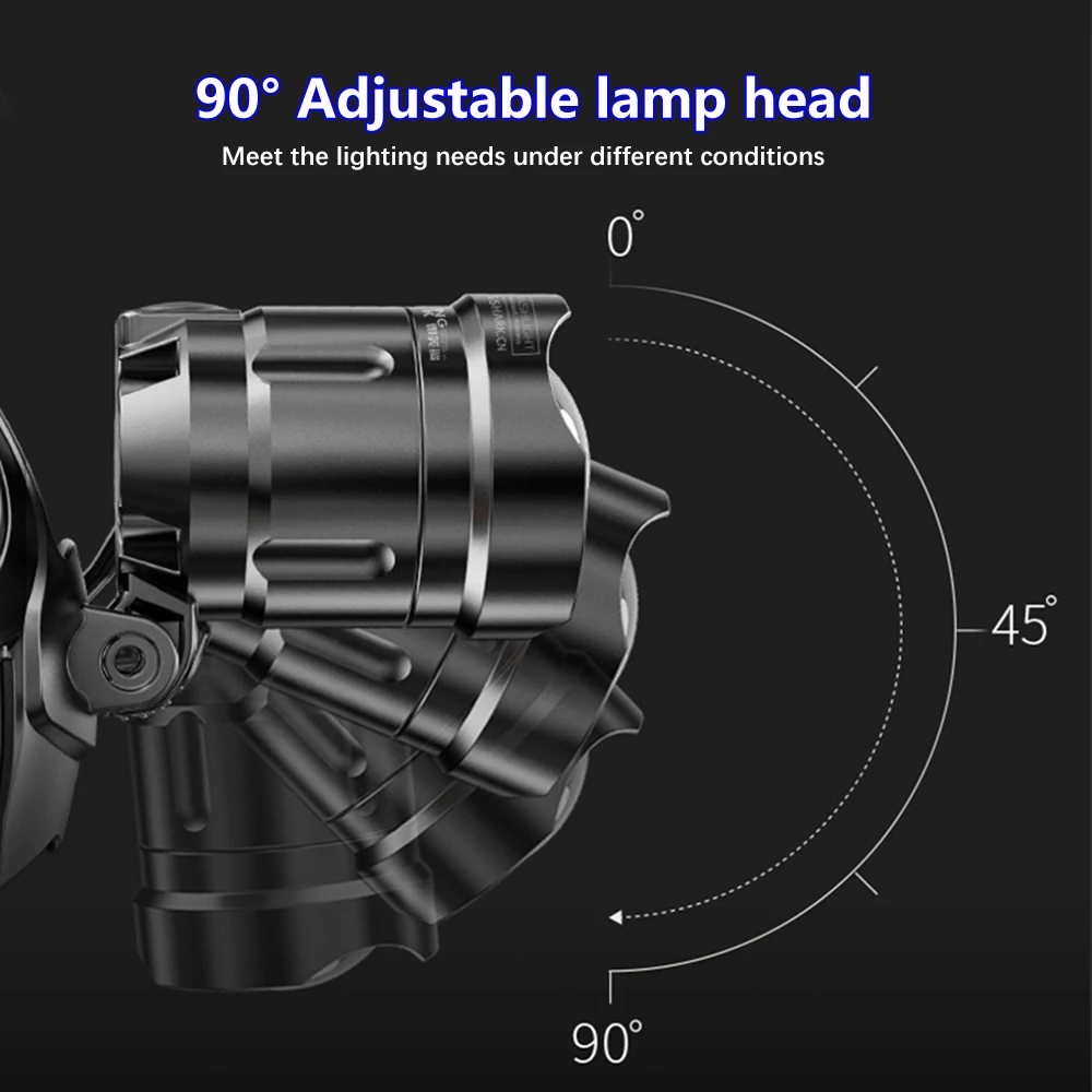 Xhp90 poderoso farol led 3 modos à prova dwaterproof água zoom farol usb recarregável 18650 lanterna adequado para a caça, pesca etc