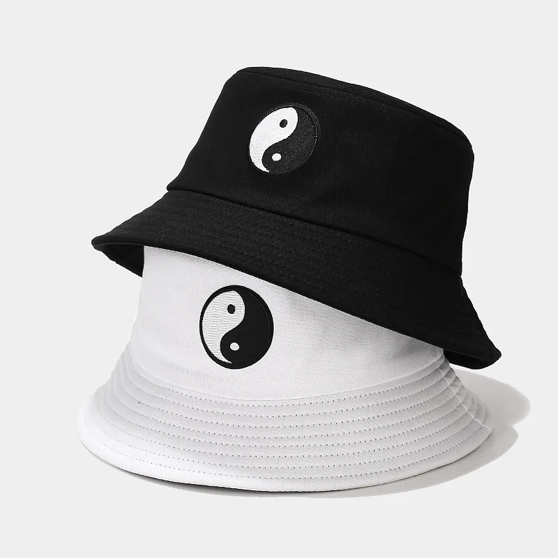 Punk Yin Yang Print Couple Bucket Hat Outdoor Travel Caps Chic Casual Sun Cap Hats For Women Teenage Hair Accessories 2024