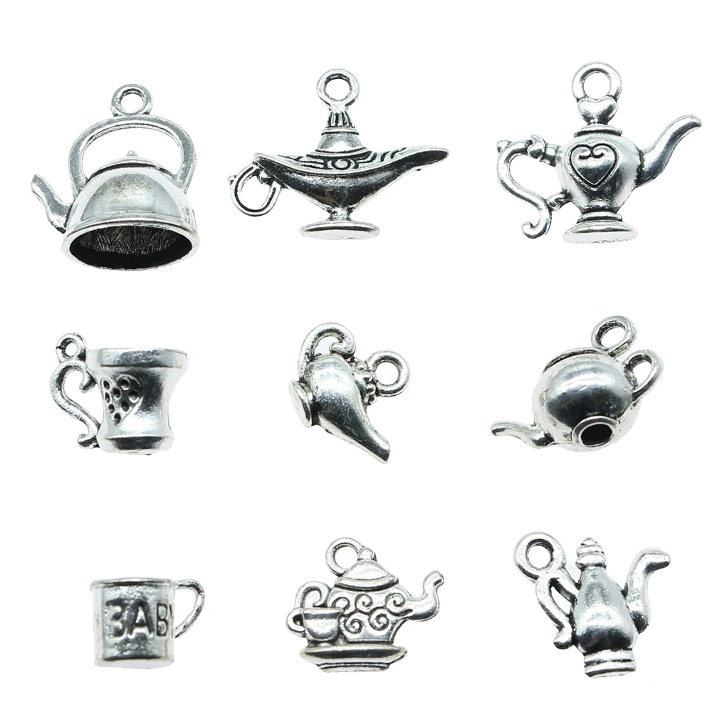 10pcs Antique Silver Color 3D Kettle Charm Pendants Jewelry Accessories 3D Flagon Charms 3D Teapot Charms