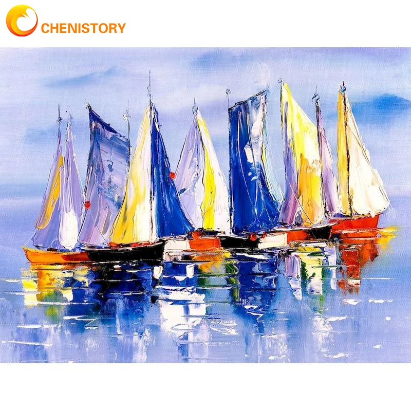 

CHENISTORY Paint By Number Sailing At Sea Kits Drawing On Canvas DIY Pictures By Number HandPainted Gift Home Decoration 60x75cm