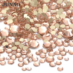 JUNAO SS6 8 10 12 16 20 Mixed Size Light Peach Glass Rhinestones Non Hotfix FlatBack Crystal Strass For Nail Art Decoration