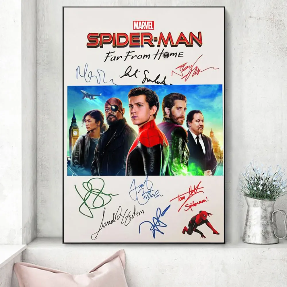 Marvel Avenger Spider Man Picture Far From Home Autograph Poster Reprint on Canvas Painting For Living Room Decoration Frameless