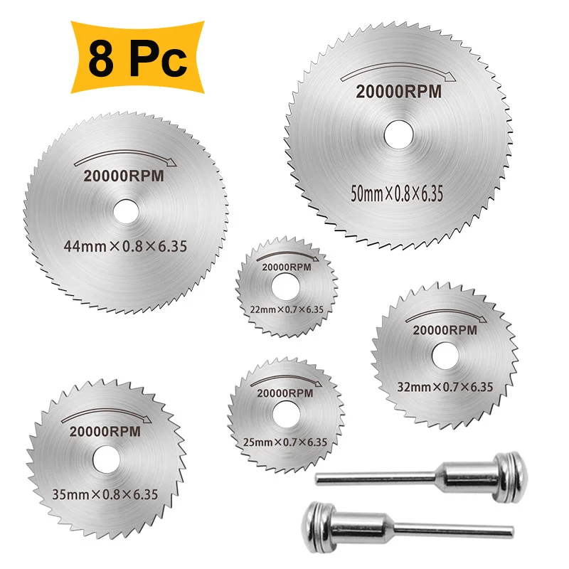 8pcs set Mini HSS Circular Saw Blade Rotary Tool for Dremel Metal Cutter Power Tool Set Wood Cutting Discs Drill Spindle Cutoff