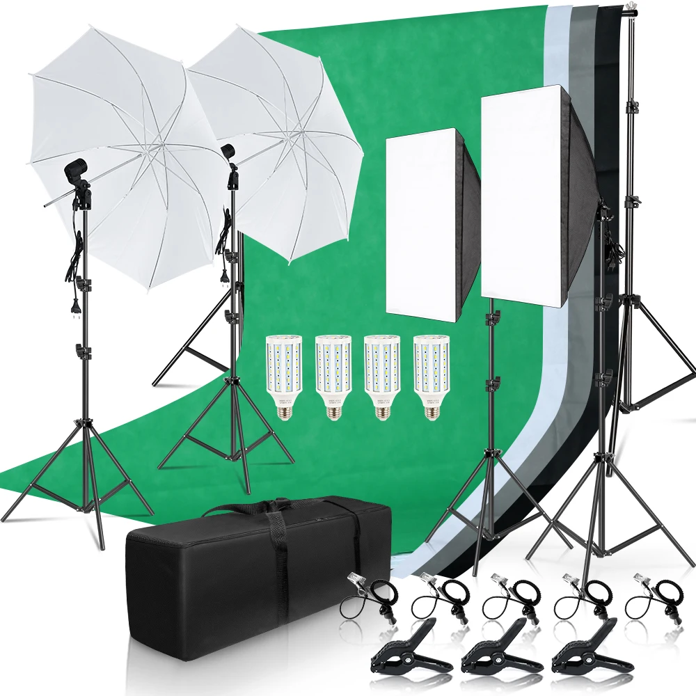 2Mx3M/6.5ftx9.8ft Background Support System 20W 5500K Photo Studio Set Podcast Equipment Photography Accessories Tools Complete