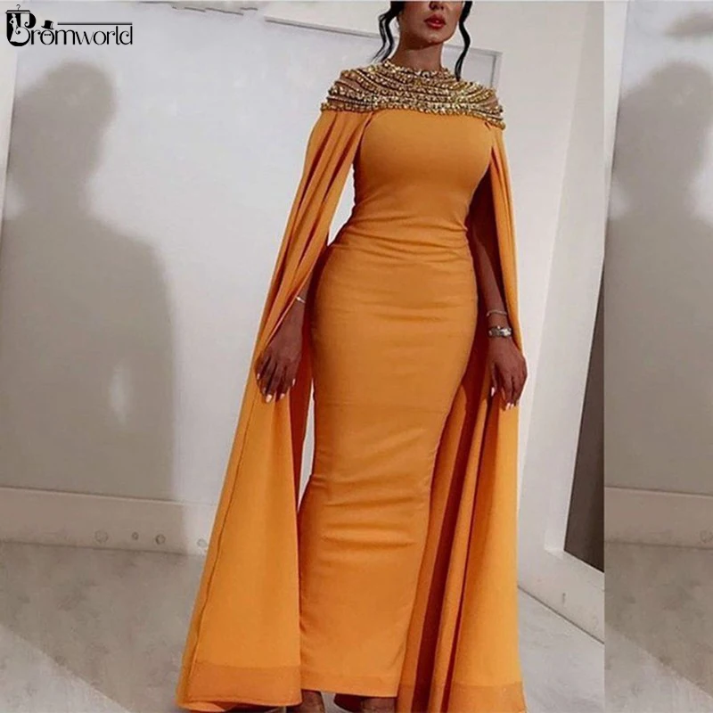 Vestidos de noite muçulmanos para mulheres, vestidos formais, vestido de baile de sereia, cetim cristal longo, Dubai Kftan, árabe saudita, dourado, elegante